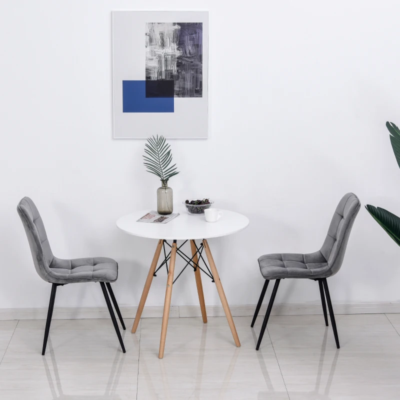 HOMCOM 2er-Set Esszimmerstuhl Polsterstuhl Küchenstuhl mit Samt-Optik Esstisch Samt Metall Grau+Schwarz 45 x 63 x 90 cm