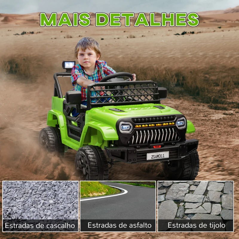 AIYAPLAY Carro Elétrico para Crianças Carro Elétrico Infantil UTV 12V com Velocidade Ajustável USB e Faróis  95x62,5x65 cm Verde