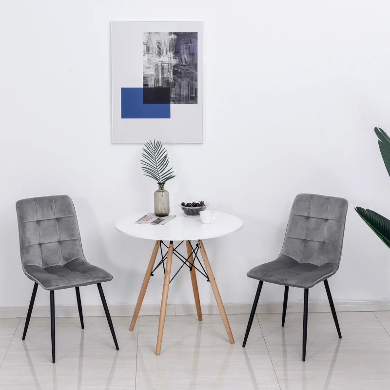 HOMCOM 2er-Set Esszimmerstuhl Polsterstuhl Küchenstuhl mit Samt-Optik Esstisch Samt Metall Grau+Schwarz 45 x 63 x 90 cm