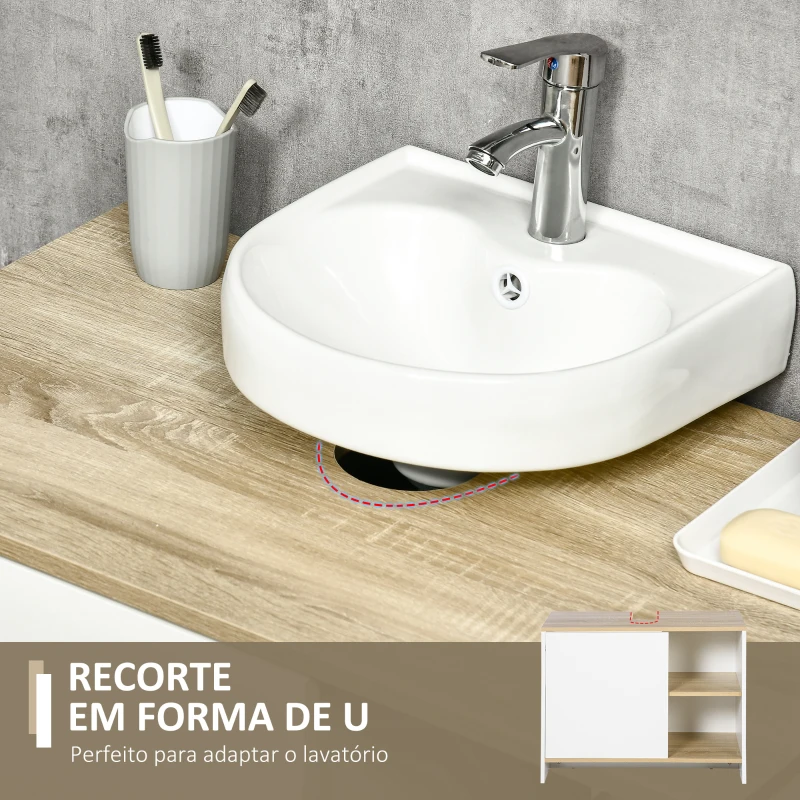kleankin Móvel para Lavatório Pousar Móvel Casa de Banho Moderno com Prateleiras Abertas e Armário 77x45x60 cm Branco e