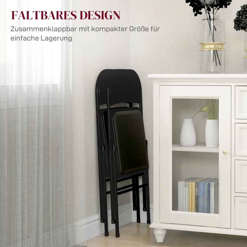 HOMCOM Składane Krzesło, Zestaw 2, Skóra Syntetyczna, do 120 kg, Metalowa Rama, 45x46x78cm, Czarny