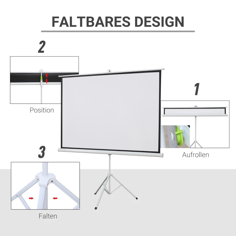 HOMCOM Projectiescherm in 4:3-formaat, Bioscoopscherm, Presentatieoppervlak voor Thuis of Kantoor, Wit