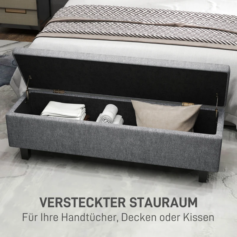 HOMCOM Opbergbank in Linnenlook met Rubberhouten Poten, voor Woonkamer, Slaapkamer, Gang, Donkergrijs(m-4)