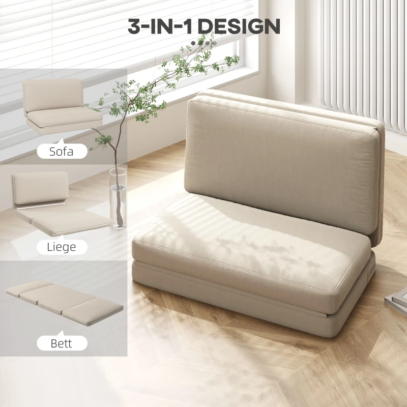 HOMCOM 2-w-1 składany fotel relaksacyjny, materac dla gości, dzielony, 120 cm szerokości, Kolor Beżowy