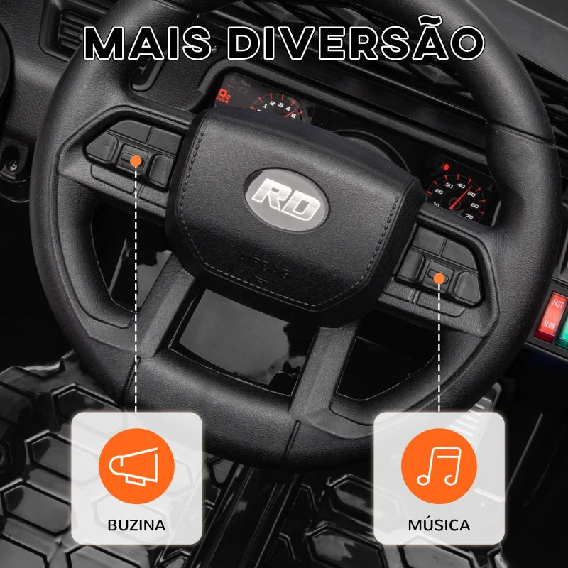 AIYAPLAY Carro Elétrico para Crianças Carro Elétrico Infantil UTV 12V com Velocidade Ajustável USB e Faróis  95x62,5x65 cm Preto