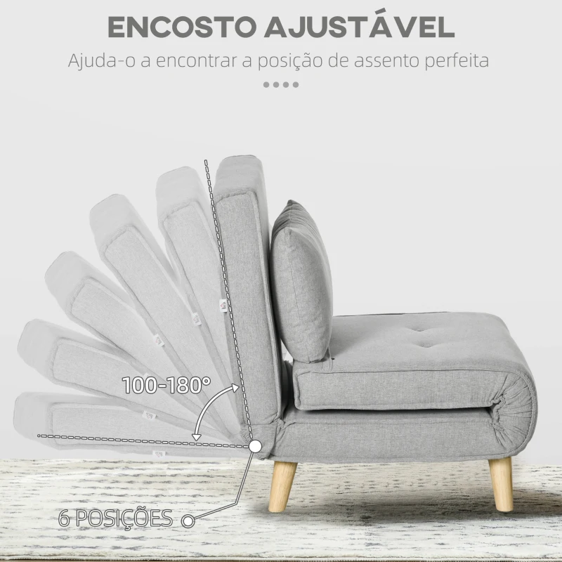 HOMCOM Poltrona 2 em 1 Sofá Cama Individual Dobrável com Encosto Ajustável e Almofada Carga 150 kg 72x78x79 cm Cinza