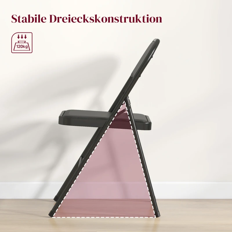 HOMCOM Składane Krzesło, Zestaw 2, Skóra Syntetyczna, do 120 kg, Metalowa Rama, 45x46x78cm, Czarny