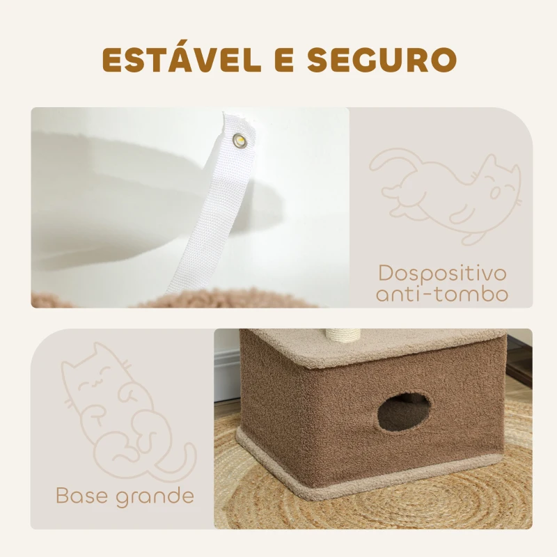 PawHut Arranhador para Gatos com Cama Caverna Plataformas Bola Suspensa e Poste de Juta 48x40x133 cm Marrom