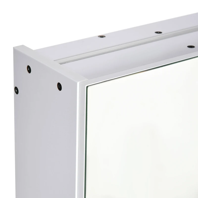 kleankin Armário Casa de Banho com Espelho e Luzes LED Armário com Espelho Casa de Banho com Prateleiras Ajustáveis e USB 90x15x75 cm Branco