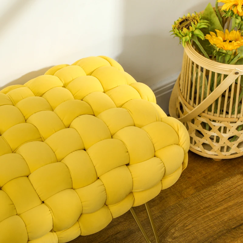 HOMCOM Banco Pie de Cama Tapizado en Terciopelo Reposapiés con Patas de Metal y Asiento Acolchado Amarillo