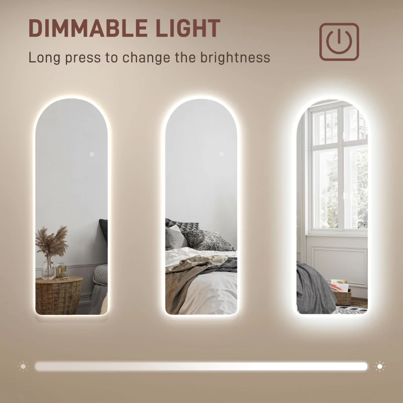 HOMCOM Oglindă de Perete în Formă de Arc cu Iluminare LED, Control Tactil și Sticlă Călită, 40x3x120 cm, Transparentă