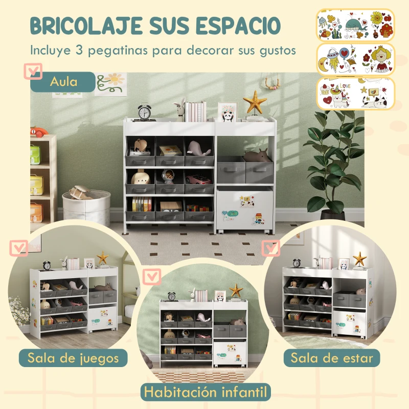 AIYAPLAY Organizador Infantil con 11 Cestas Extraíbles Compartimentos y Láminas de Pegatinas 105x30x80 cm Blanco