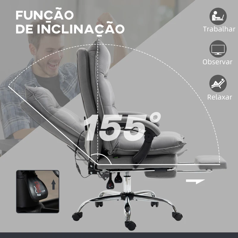 Vinsetto Cadeira de Escritório com 6 Pontos de Massagem e 5 Modos Reclinável com Função de Aquecimento 66x74x114-121,5 cm Cinza