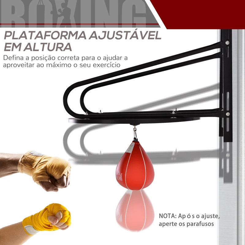 HOMCOM Pera de Boxe com Suporte de Parede com Plataforma Ajustável em Altura Suporte Giratório e Insuflador 60x73x80 cm Vermelho e Preto