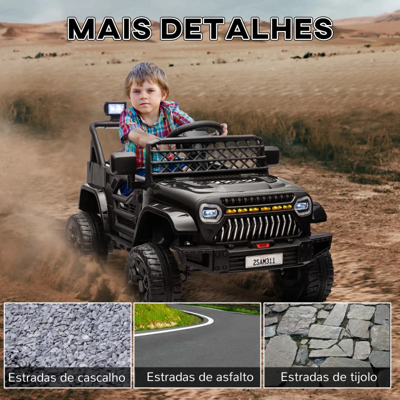 AIYAPLAY Carro Elétrico para Crianças Carro Elétrico Infantil UTV 12V com Velocidade Ajustável USB e Faróis  95x62,5x65 cm Preto