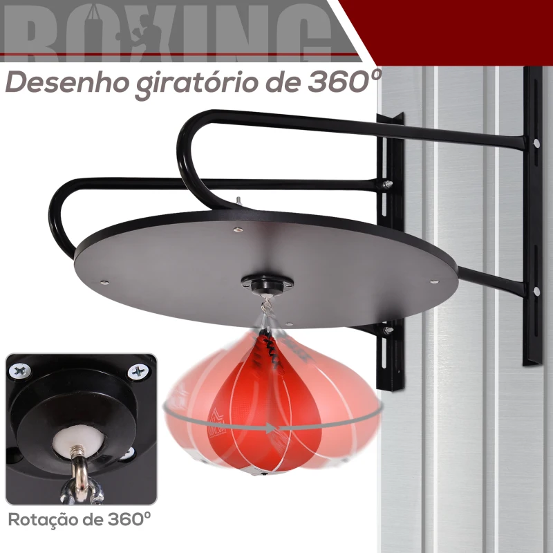 HOMCOM Pera de Boxe com Suporte de Parede com Plataforma Ajustável em Altura Suporte Giratório e Insuflador 60x73x80 cm Vermelho e Preto