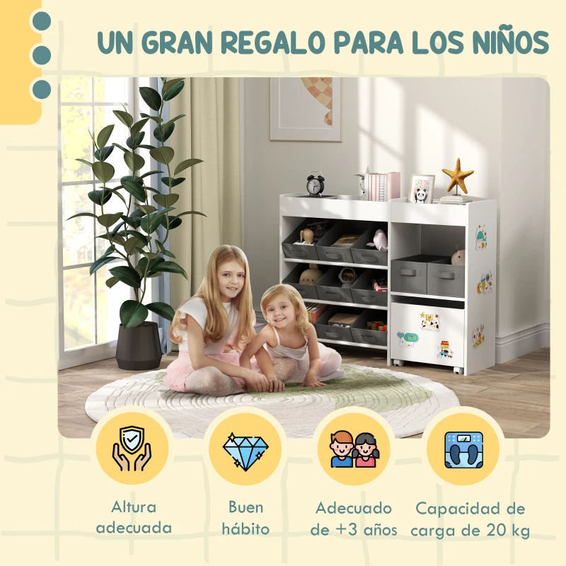 AIYAPLAY Organizador Infantil con 11 Cestas Extraíbles Compartimentos y Láminas de Pegatinas 105x30x80 cm Blanco