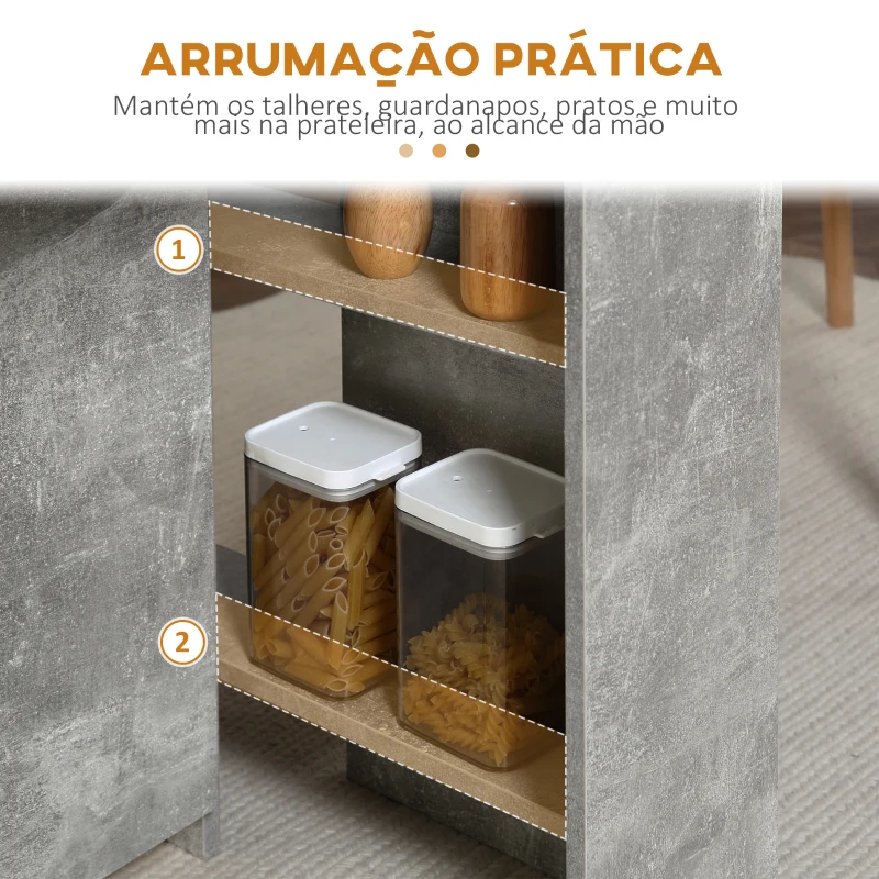HOMCOM Mesa de Sala de Jantar Dobrável com 2 Prateleiras de Armazenamento e Rodas para Cozinha 75x140x74 cm Cinza