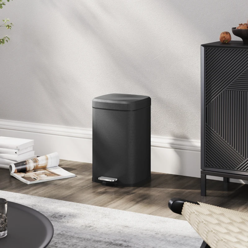 HOMCOM 20L Modern Boxy Metal Home Kitchen Bin - Black