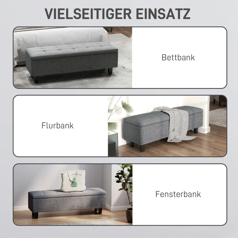 HOMCOM Opbergbank in Linnenlook met Rubberhouten Poten, voor Woonkamer, Slaapkamer, Gang, Donkergrijs(m-6)