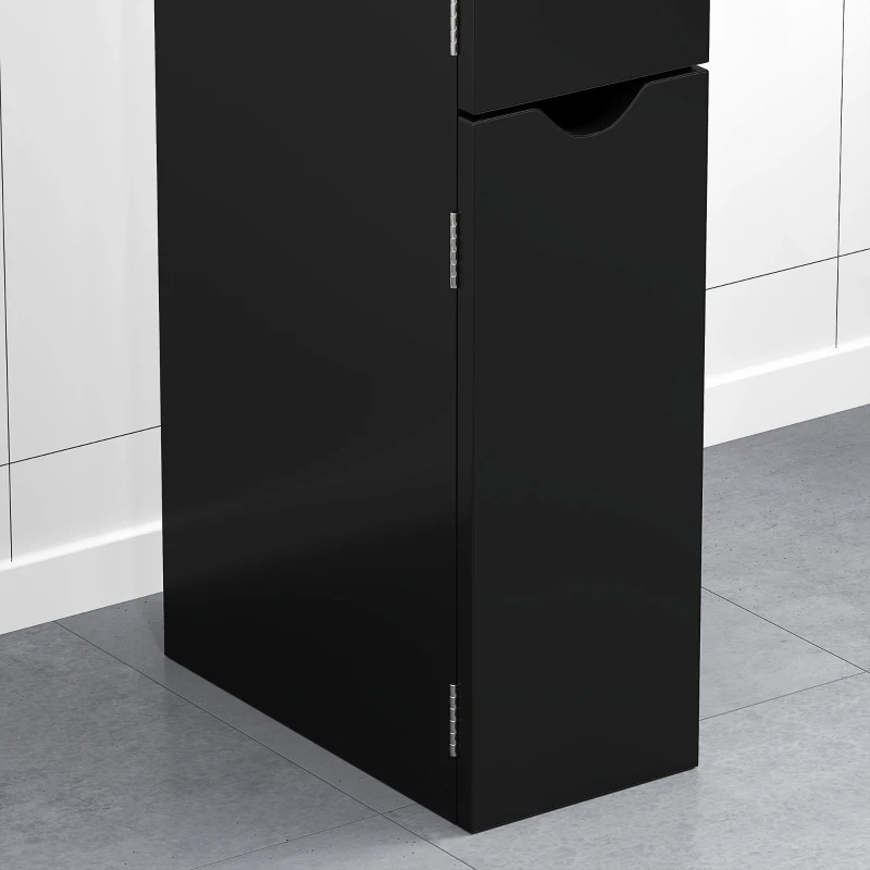 Kleankin Coloană de Baie cu 2 Rafturi și 2 Dulapuri, Mobilier Înalt de Baie Spațios din MDF, 15,2x29,8x118 cm, Negru