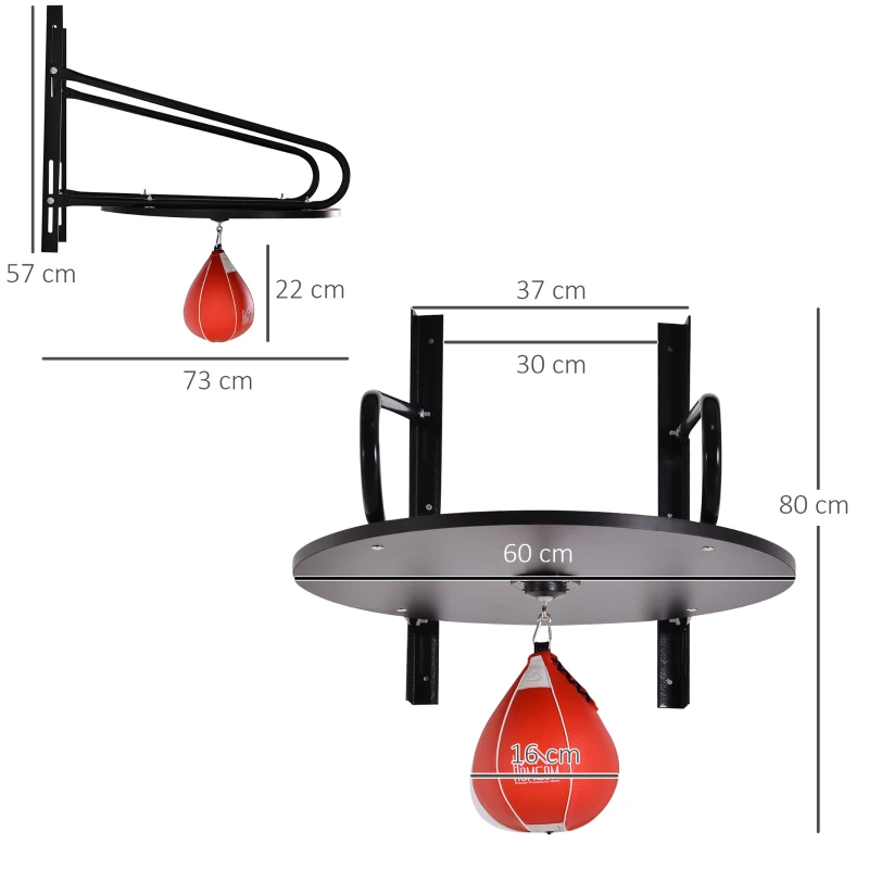 HOMCOM Pera de Boxe com Suporte de Parede com Plataforma Ajustável em Altura Suporte Giratório e Insuflador 60x73x80 cm Vermelho e Preto