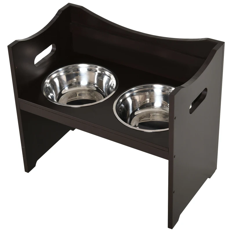 PawHut Comedero para Perros Elevado con 2 Tazones de Acero Inoxidable y Altura Ajustable 54x31,5x47 cm Café