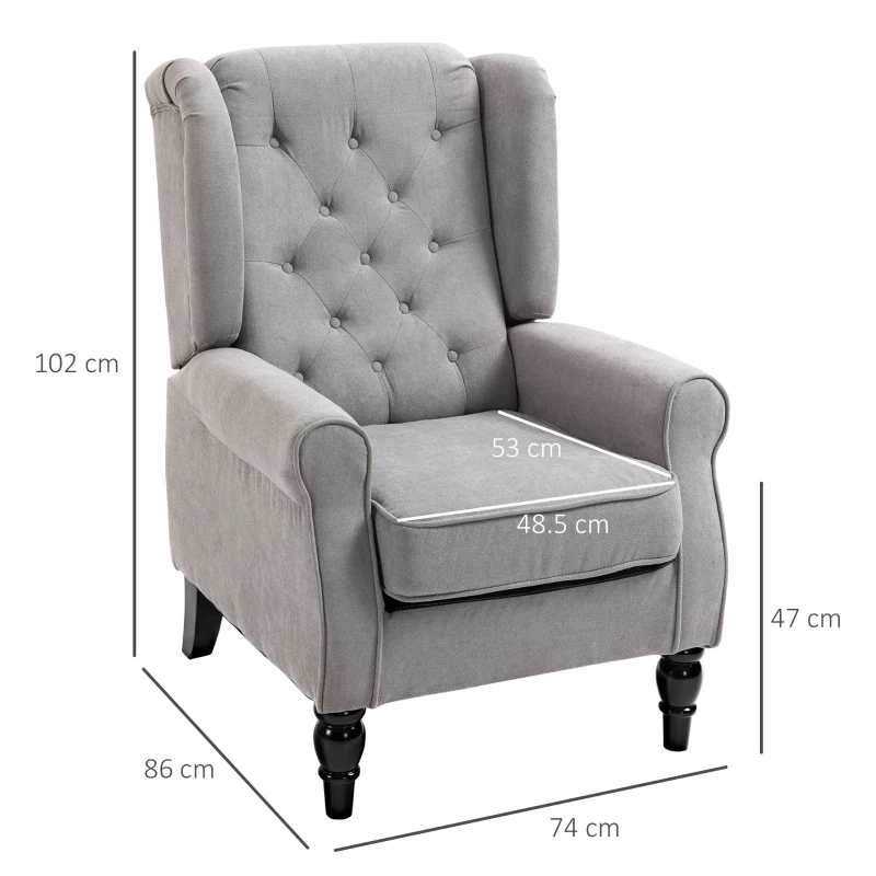 HOMCOM Accent Armchairs for Living Room, Fabric Tufted with Extra Wide Seat, Wooden Legs, Grey