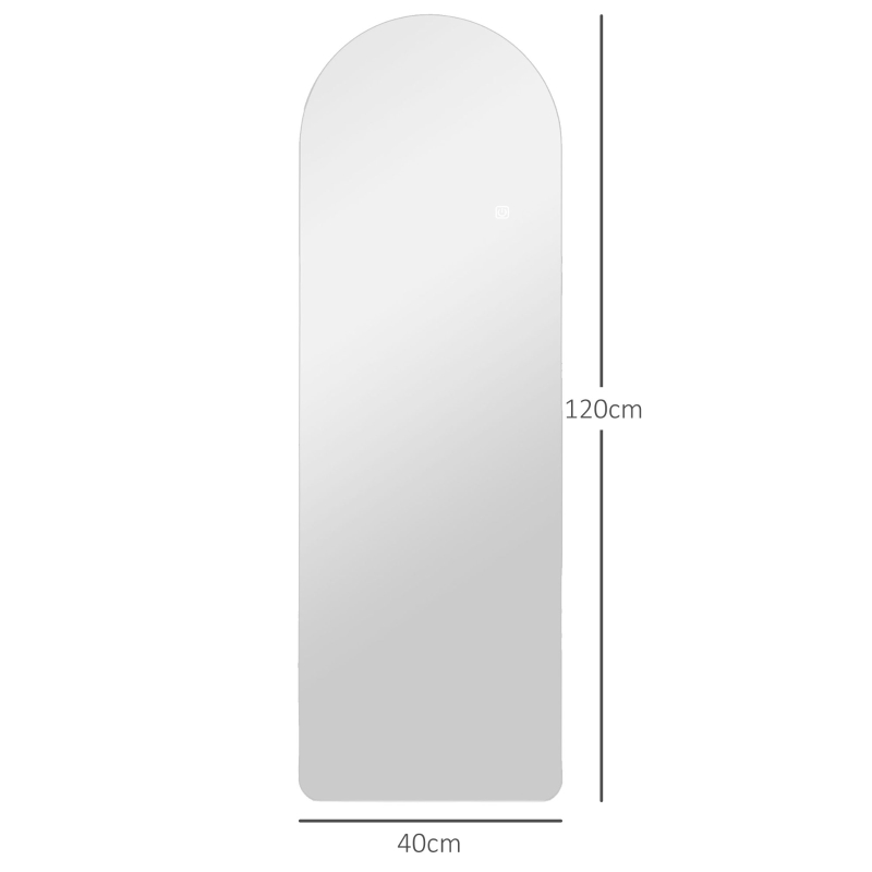 HOMCOM Oglindă de Perete în Formă de Arc cu Iluminare LED, Control Tactil și Sticlă Călită, 40x3x120 cm, Transparentă