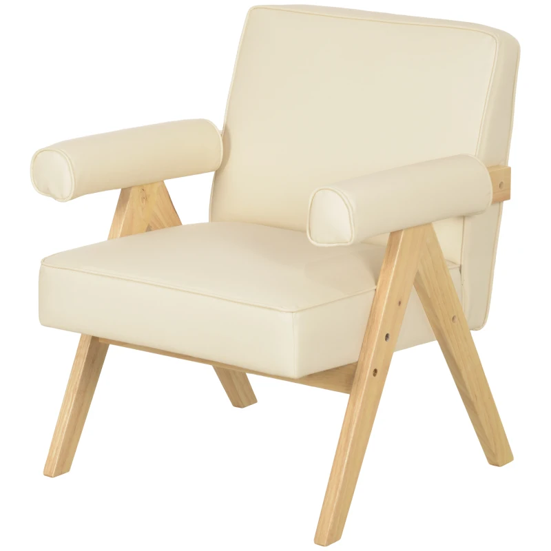 HOMCOM Poltrona Sala de Estar Poltrona Nórdica Poltrona Estofada em PU com Apoio para os Braços 73x70x80 cm Creme
