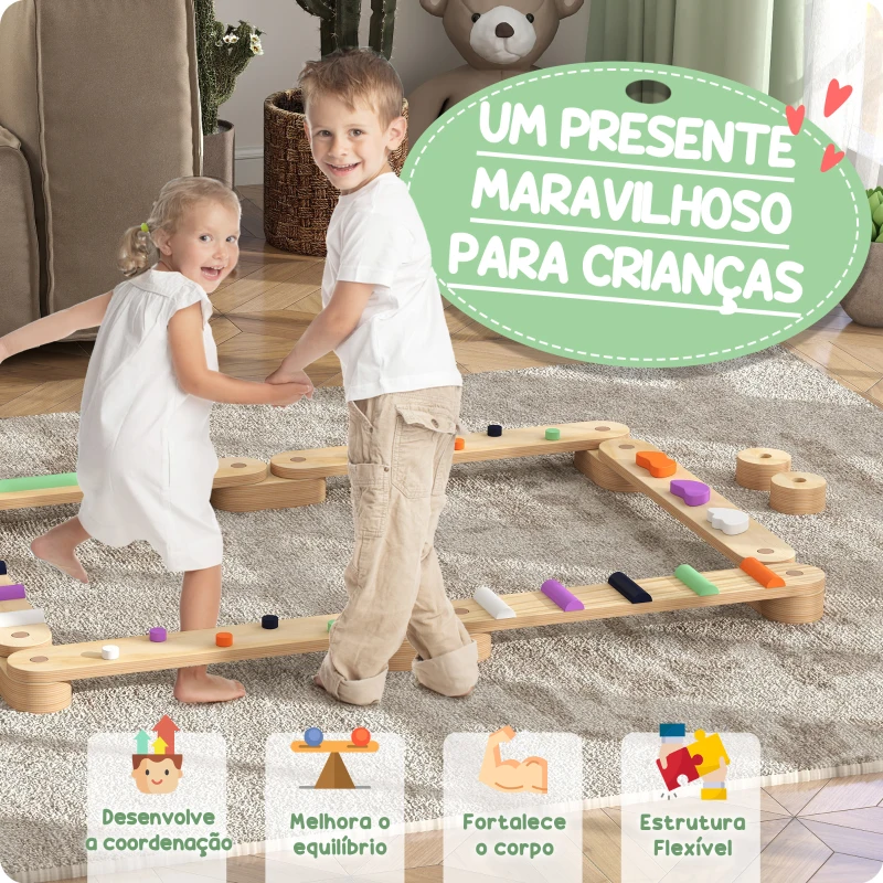 AIYAPLAY Traves de Equilíbrio Jogo de Equilíbrio de Madeira para Crianças acima de 3 Anos para Interior e Exterior Multicor