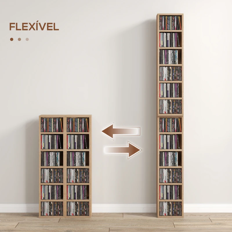 HOMCOM Estante para CD ou DVD com 12 Compartimentos para 204 CDs e Prateleira Ajustável 2 Unidades 21x22,5x88,5 cm Madeira