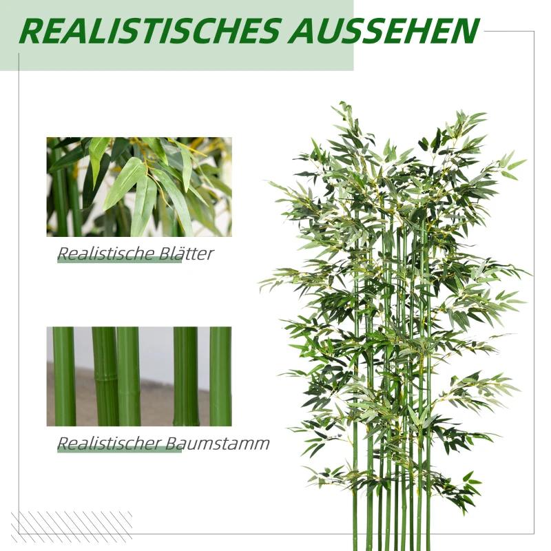 HOMCOM Kunstmatige Bamboe, Kunstplant, Decoratieplant, Echt Uiterlijk, Onderhoudsvriendelijk, Voor Thuisgebruik, 180 cm Hoog, Groen