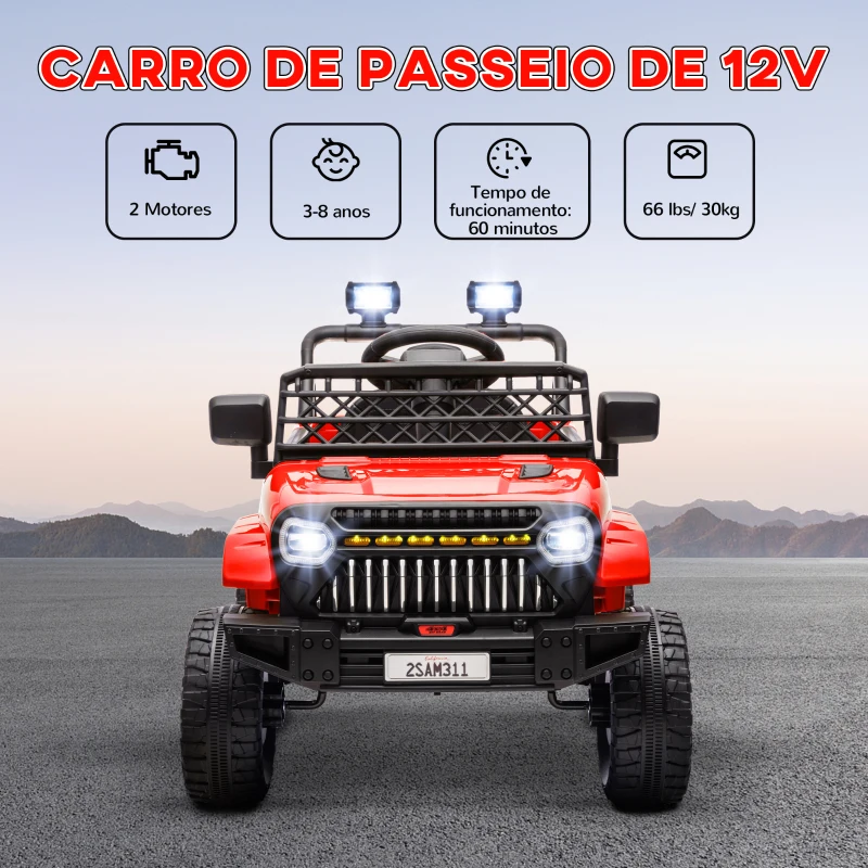 AIYAPLAY Carro Elétrico para Crianças Carro Elétrico Infantil UTV 12V com Velocidade Ajustável USB e Faróis  95x62,5x65 cm Vermelho