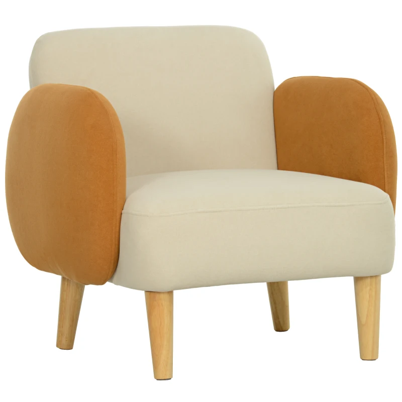 HOMCOM Poltrona Sala de Estar Poltrona para Dormitório com Apoio para os Braços e Pés de Madeira 72x87x82 cm Bege e Ocre