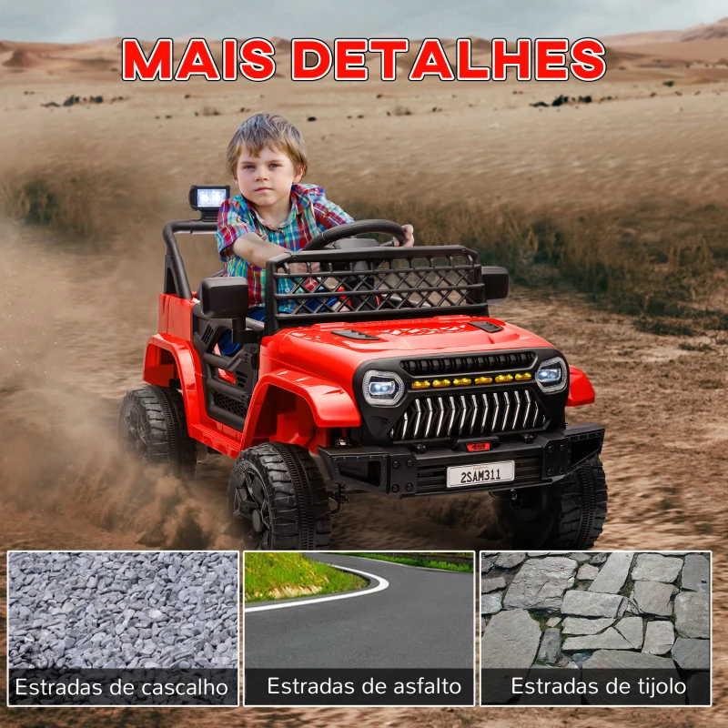 AIYAPLAY Carro Elétrico para Crianças Carro Elétrico Infantil UTV 12V com Velocidade Ajustável USB e Faróis  95x62,5x65 cm Vermelho