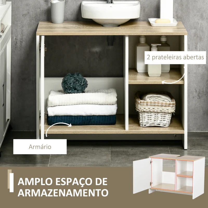 kleankin Móvel para Lavatório Pousar Móvel Casa de Banho Moderno com Prateleiras Abertas e Armário 77x45x60 cm Branco e