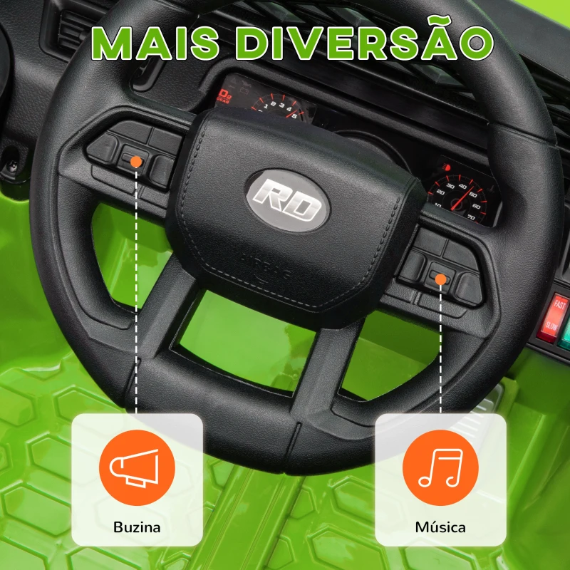 AIYAPLAY Carro Elétrico para Crianças Carro Elétrico Infantil UTV 12V com Velocidade Ajustável USB e Faróis  95x62,5x65 cm Verde