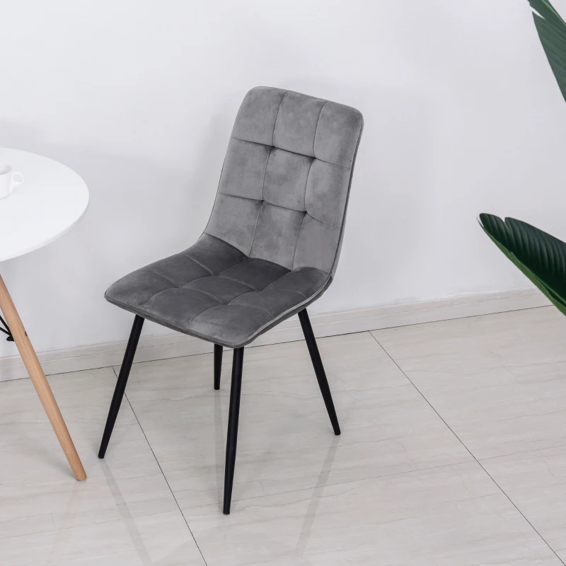 HOMCOM 2er-Set Esszimmerstuhl Polsterstuhl Küchenstuhl mit Samt-Optik Esstisch Samt Metall Grau+Schwarz 45 x 63 x 90 cm