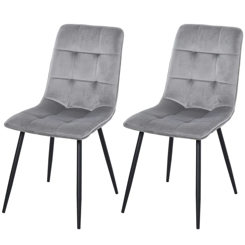 HOMCOM Set Of 2 Armless Flannelette Dining Chairs Home Seat w/ Metal Frame Padding Foot Pads Comfort Support Stylish Office Grey