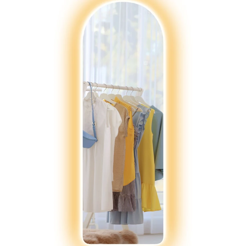 HOMCOM Oglindă de Perete în Formă de Arc cu Iluminare LED, Control Tactil și Sticlă Călită, 40x3x120 cm, Transparentă
