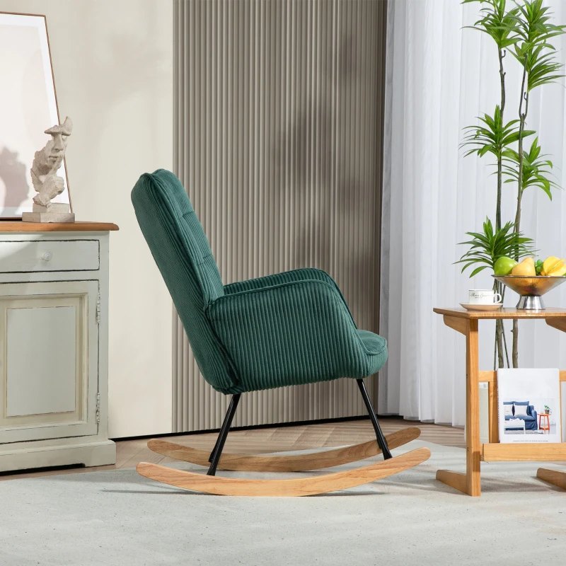 HOMCOM Schommelstoel met Beukenhouten Glijders, Dikke Bekleding, Donkergroen, tot 120 kg