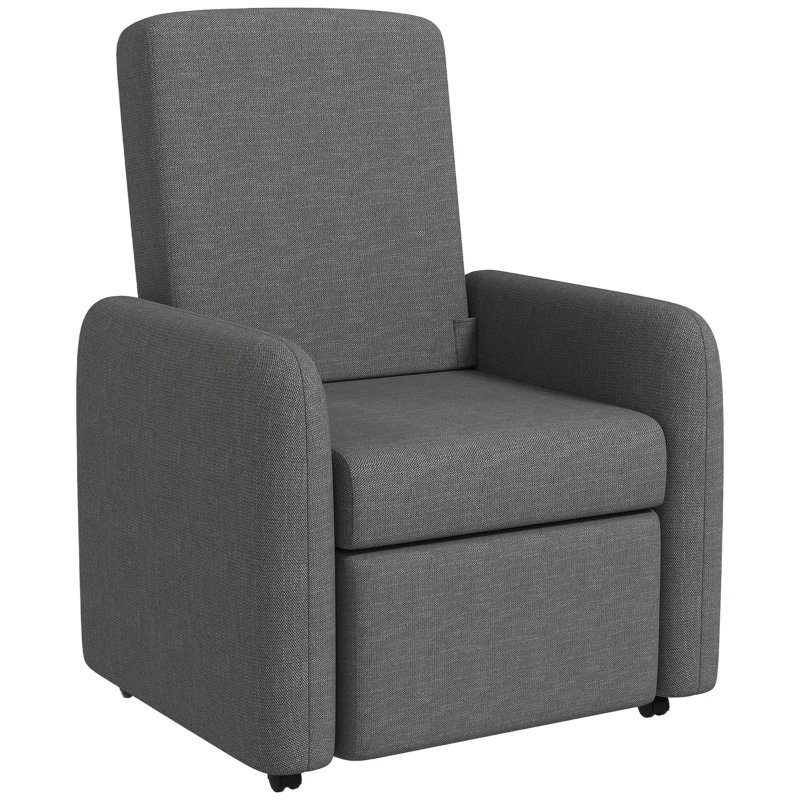 HOMCOM Fotoliu Reglabil Manual cu Suport pentru Picioare și 4 Rotile Tapițat cu Material Textil, 76x78,5x102 cm, Gri