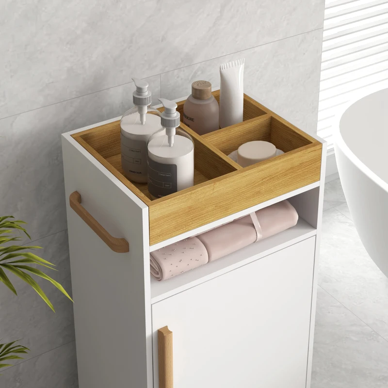 Kleankin Dulap Mobil Baie – Alb, Cu Roti, Tava & Raft Reglabil(m-9)