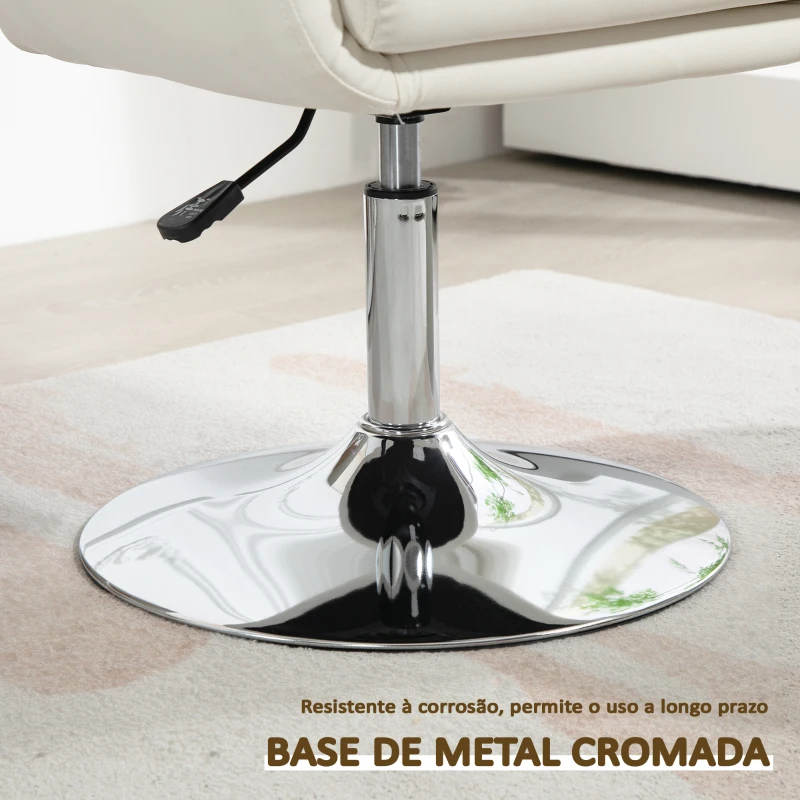 HOMCOM Cadeira de Escritório Giratória 360° Tamborete de Bar Cozinha Cabeleireiro com Encosto Envolvente Altura Ajustável 60x60x79-91 cm Branco