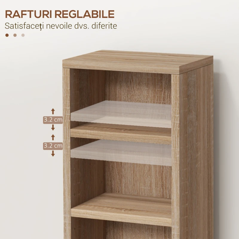 HOMCOM Set de 2 Biblioteci cu 12 Rafturi pentru 204 CD-uri/DVD-uri, Bibliotecă Coloană, 21x22,5x88,5 cm, Lemn Natural(m-6)