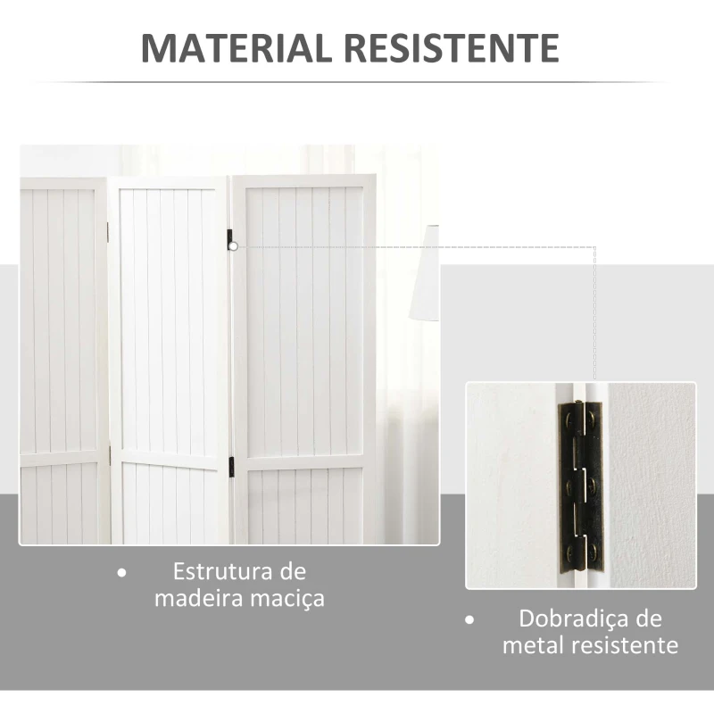 HOMCOM Biombo 3 Painéis Separador de Ambientes Dobrável 120x1,8x170 cm Painel de Privacidade Estilo Rústico Branco
