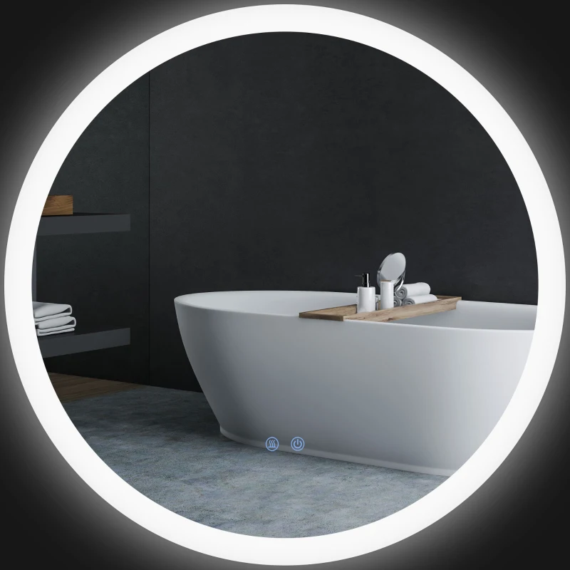 Kleankin Oglindă de baie LED rotundă, 70x70cm, cu dezaburire, funcție memorie și 3 temperaturi de lumină reglabilă