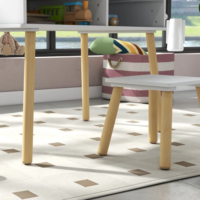 HOMCOM Set de Masă și Scaun pentru Copii, Masă de Activități pentru Copii Mici 3 în 1 cu Tablă de Construcție, 87x45x59.5 cm, Alb(m-8)