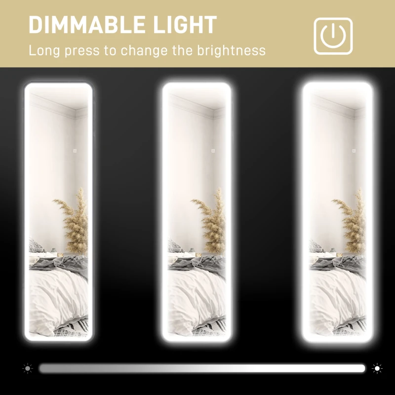 HOMCOM Oglindă de Perete cu Iluminare LED Reglabilă, Control la Atingere și Funcție de Memorie, 40x3x120 cm, Negru